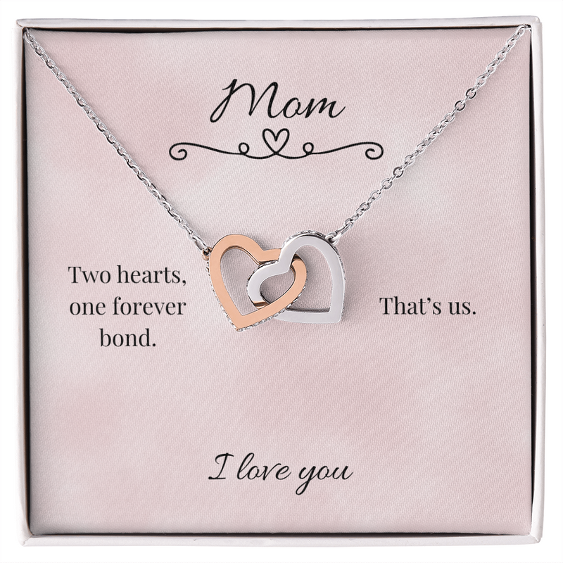Mother's Day Interlocking Heart Necklace with heartfelt message